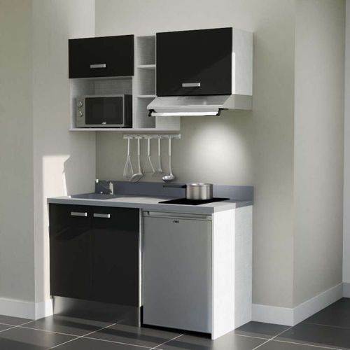 Kitchenette K13l - 140 Cm - Emplacements Frigo, Hotte Et M Noir - Cromo - Évier à Gauche