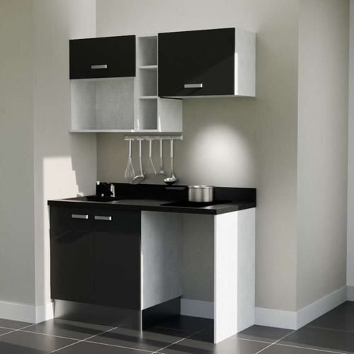 Kitchenette K13l - 140 Cm - Emplacements Frigo, Hotte Et M Noir - Nero - Évier à Gauche