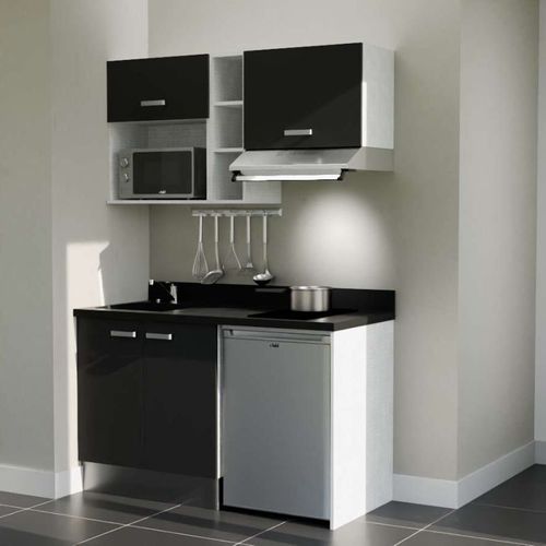 Kitchenette K13l - 140 Cm - Emplacements Frigo, Hotte Et M Noir - Nero - Évier à Gauche