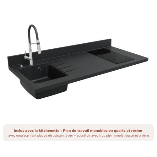 Kitchenette K13l - 140 Cm - Emplacements Frigo, Hotte Et M Noir - Nero - Évier à Gauche