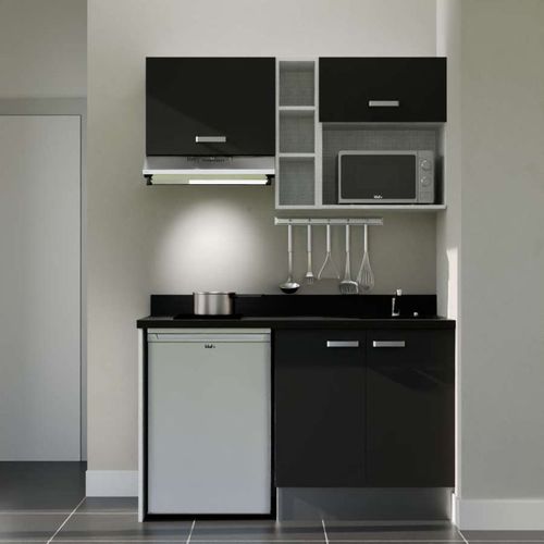 Kitchenette K13l - 140 Cm - Emplacements Frigo, Hotte Et M Noir - Nero - Évier à Droite