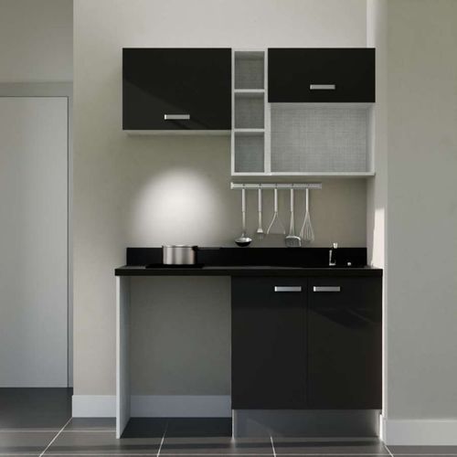 Kitchenette K13l - 140 Cm - Emplacements Frigo, Hotte Et M Noir - Nero - Évier à Droite