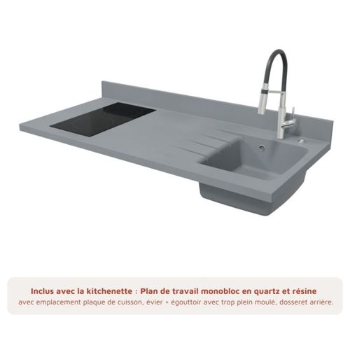 Kitchenette K17l - 140 Cm Avec Plan Monobloc Et Emplacemen Noir - Cromo - Évier à Droite