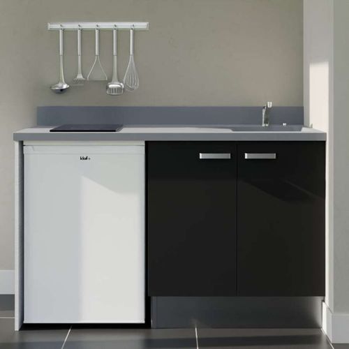 Kitchenette K17l - 140 Cm Avec Plan Monobloc Et Emplacemen Noir - Cromo - Évier à Droite