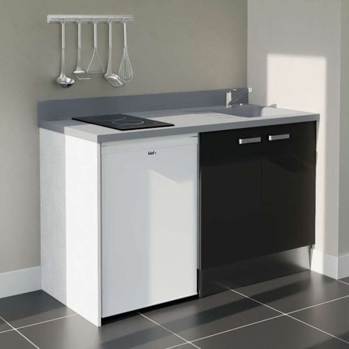 Kitchenette K17l - 140 Cm Avec Plan Monobloc Et Emplacemen Noir - Cromo - Évier à Droite