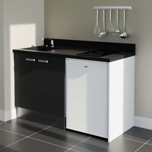 Kitchenette K17l - 140 Cm Avec Plan Monobloc Et Emplacemen Noir - Nero - Évier à Gauche