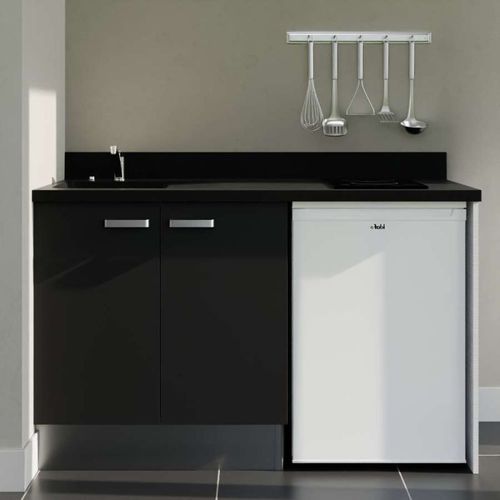 Kitchenette K17l - 140 Cm Avec Plan Monobloc Et Emplacemen Noir - Nero - Évier à Gauche