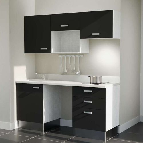 Kitchenette K20l - 180 Cm - Emplacements Frigo, Micro-onde Noir - Snova - Évier à Gauche