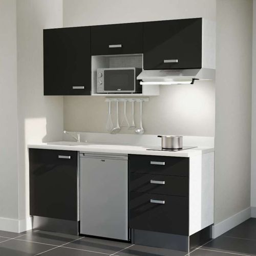 Kitchenette K20l - 180 Cm - Emplacements Frigo, Micro-onde Noir - Snova - Évier à Gauche