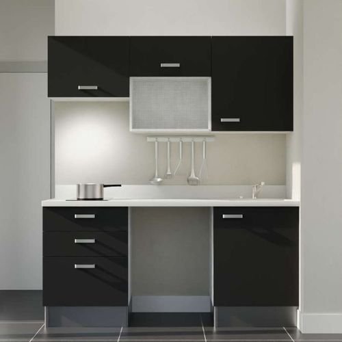 Kitchenette K20l - 180 Cm - Emplacements Frigo, Micro-onde Noir - Snova - Évier à Droite