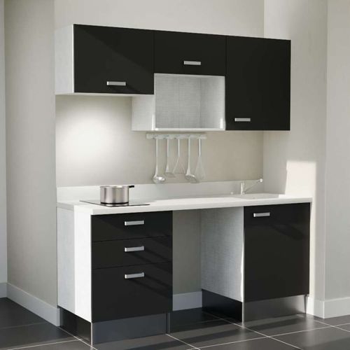 Kitchenette K20l - 180 Cm - Emplacements Frigo, Micro-onde Noir - Snova - Évier à Droite