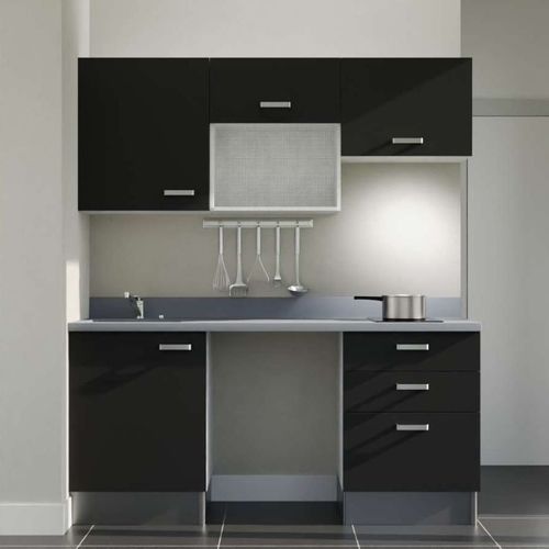 Kitchenette K20l - 180 Cm - Emplacements Frigo, Micro-onde Noir - Cromo - Évier à Gauche
