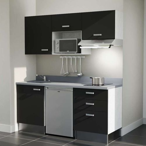Kitchenette K20l - 180 Cm - Emplacements Frigo, Micro-onde Noir - Cromo - Évier à Gauche