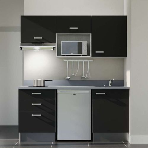 Kitchenette K20l - 180 Cm - Emplacements Frigo, Micro-onde Noir - Cromo - Évier à Droite