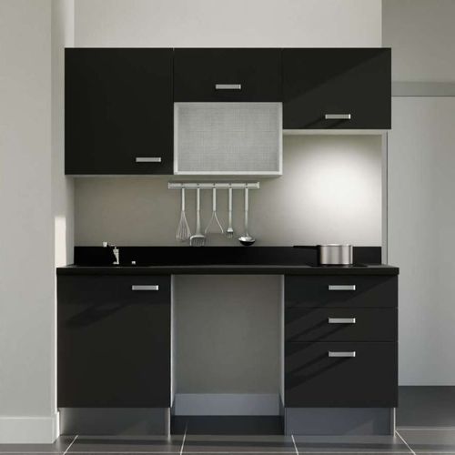 Kitchenette K20l - 180 Cm - Emplacements Frigo, Micro-onde Noir - Nero - Évier à Gauche