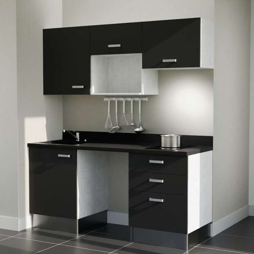 Kitchenette K20l - 180 Cm - Emplacements Frigo, Micro-onde Noir - Nero - Évier à Gauche