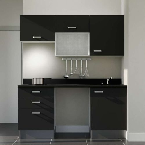 Kitchenette K20l - 180 Cm - Emplacements Frigo, Micro-onde Noir - Nero - Évier à Droite