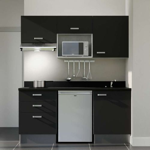 Kitchenette K20l - 180 Cm - Emplacements Frigo, Micro-onde Noir - Nero - Évier à Droite