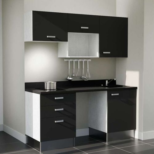 Kitchenette K20l - 180 Cm - Emplacements Frigo, Micro-onde Noir - Nero - Évier à Droite