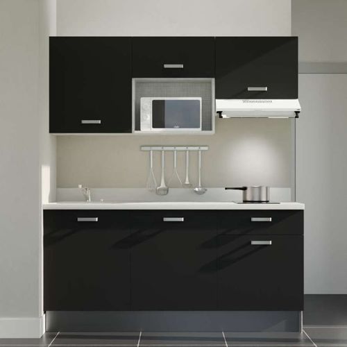 Kitchenette K30l - 180 Cm - Emplacements Micro-ondes Et Ho Noir - Snova - Évier à Gauche