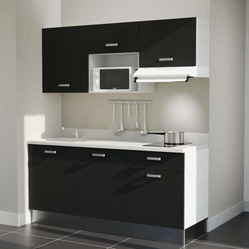 Kitchenette K30l - 180 Cm - Emplacements Micro-ondes Et Ho Noir - Snova - Évier à Gauche