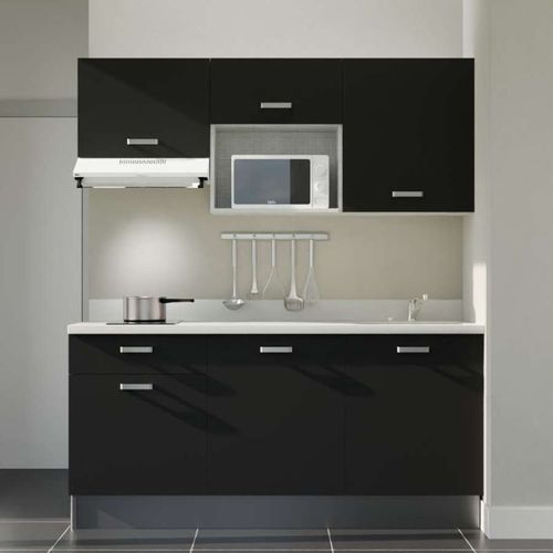 Kitchenette K30l - 180 Cm - Emplacements Micro-ondes Et Ho Noir - Snova - Évier à Droite
