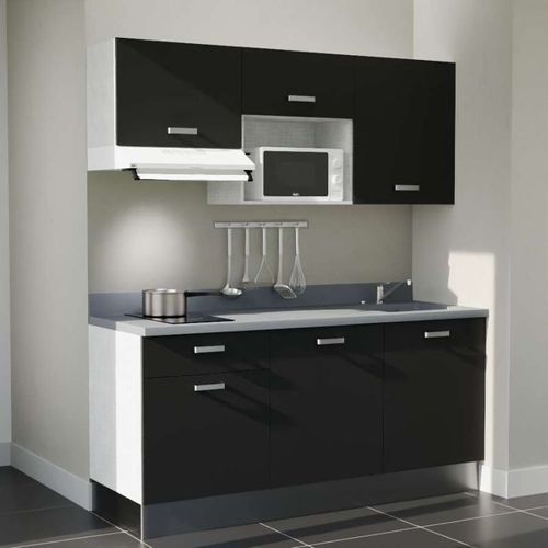 Kitchenette K30l - 180 Cm - Emplacements Micro-ondes Et Ho Noir - Cromo - Évier à Droite