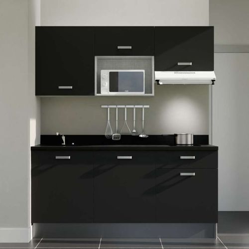 Kitchenette K30l - 180 Cm - Emplacements Micro-ondes Et Ho Noir - Nero - Évier à Gauche
