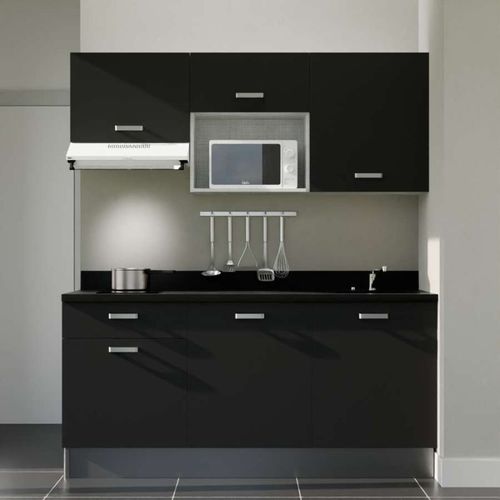 Kitchenette K30l - 180 Cm - Emplacements Micro-ondes Et Ho Noir - Nero - Évier à Droite