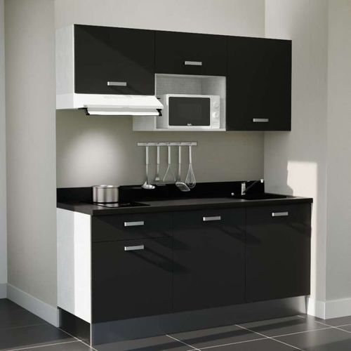 Kitchenette K30l - 180 Cm - Emplacements Micro-ondes Et Ho Noir - Nero - Évier à Droite