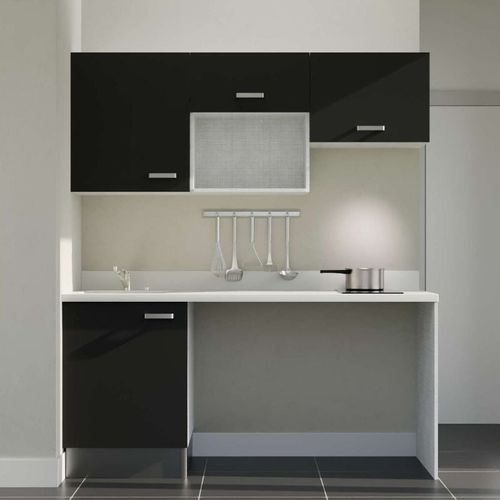 Kitchenette K55l - 180 Cm - Emplacements Hotte, Micro-onde Noir - Snova - Évier à Gauche