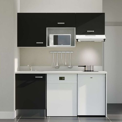 Kitchenette K55l - 180 Cm - Emplacements Hotte, Micro-onde Noir - Snova - Évier à Gauche
