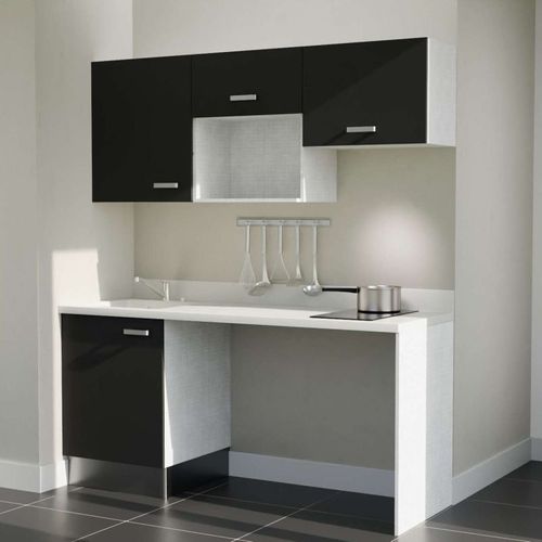 Kitchenette K55l - 180 Cm - Emplacements Hotte, Micro-onde Noir - Snova - Évier à Gauche