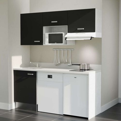 Kitchenette K55l - 180 Cm - Emplacements Hotte, Micro-onde Noir - Snova - Évier à Gauche
