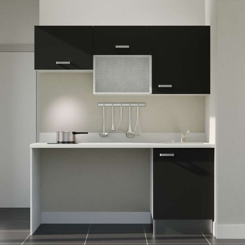 Kitchenette K55l - 180 Cm - Emplacements Hotte, Micro-onde Noir - Snova - Évier à Droite