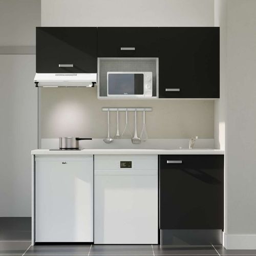 Kitchenette K55l - 180 Cm - Emplacements Hotte, Micro-onde Noir - Snova - Évier à Droite