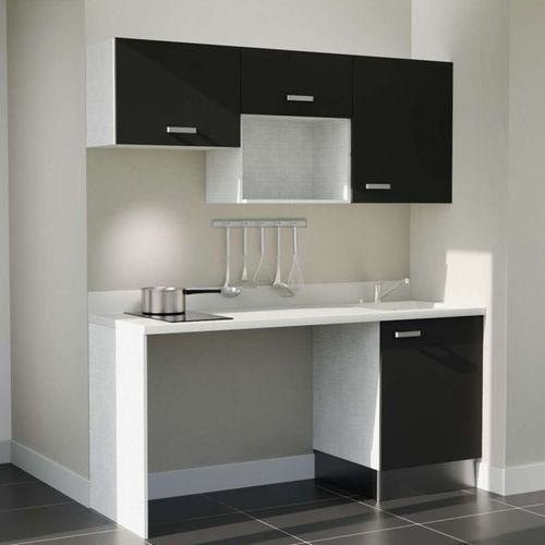Kitchenette K55l - 180 Cm - Emplacements Hotte, Micro-onde Noir - Snova - Évier à Droite