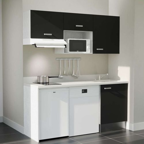 Kitchenette K55l - 180 Cm - Emplacements Hotte, Micro-onde Noir - Snova - Évier à Droite