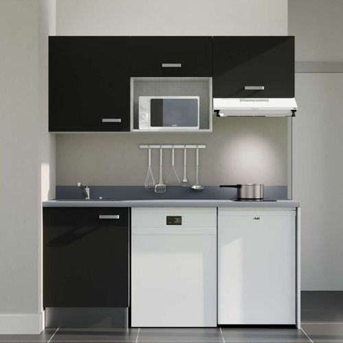 Kitchenette K55l - 180 Cm - Emplacements Hotte, Micro-onde Noir - Cromo - Évier à Gauche