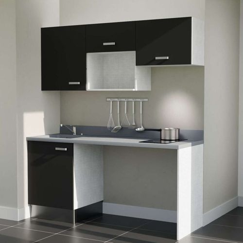 Kitchenette K55l - 180 Cm - Emplacements Hotte, Micro-onde Noir - Cromo - Évier à Gauche