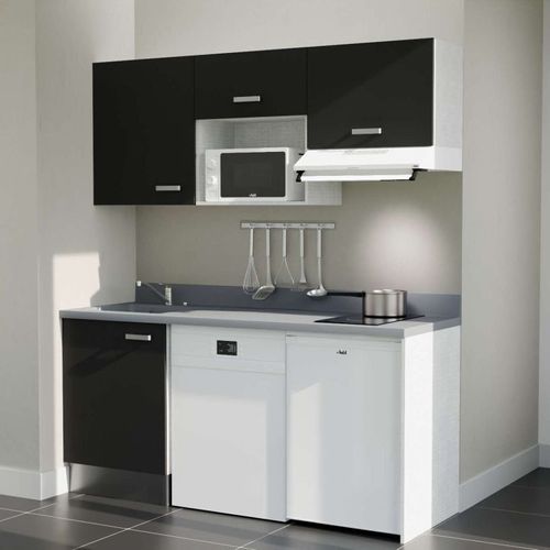 Kitchenette K55l - 180 Cm - Emplacements Hotte, Micro-onde Noir - Cromo - Évier à Gauche