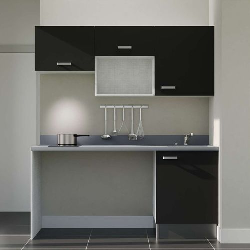 Kitchenette K55l - 180 Cm - Emplacements Hotte, Micro-onde Noir - Cromo - Évier à Droite