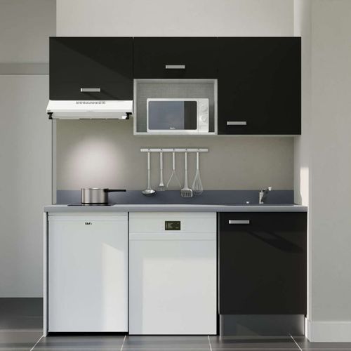 Kitchenette K55l - 180 Cm - Emplacements Hotte, Micro-onde Noir - Cromo - Évier à Droite