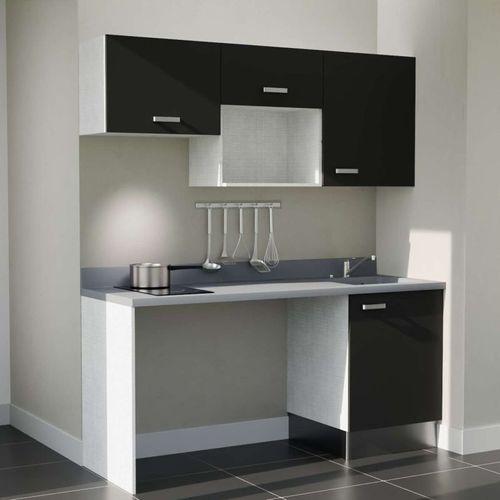 Kitchenette K55l - 180 Cm - Emplacements Hotte, Micro-onde Noir - Cromo - Évier à Droite