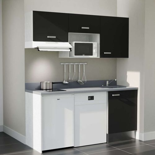 Kitchenette K55l - 180 Cm - Emplacements Hotte, Micro-onde Noir - Cromo - Évier à Droite