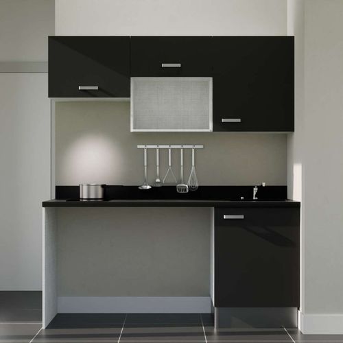Kitchenette K55l - 180 Cm - Emplacements Hotte, Micro-onde Noir - Nero - Évier à Droite