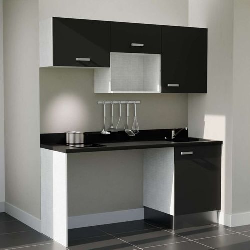 Kitchenette K55l - 180 Cm - Emplacements Hotte, Micro-onde Noir - Nero - Évier à Droite