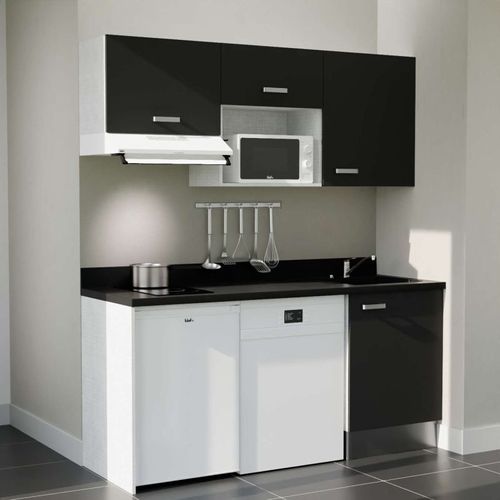 Kitchenette K55l - 180 Cm - Emplacements Hotte, Micro-onde Noir - Nero - Évier à Droite