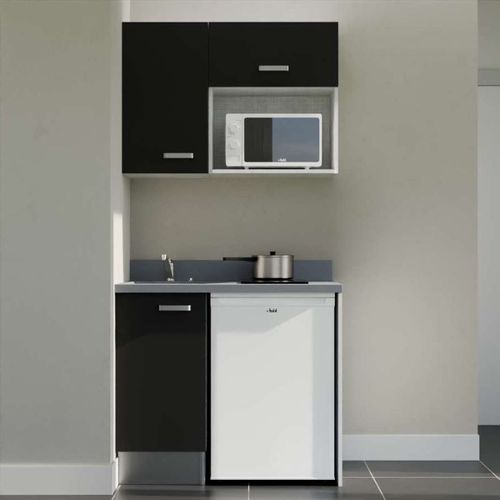 K00 : Noir - Plan Monobloc Cromo Évier à Gauche + Electro Blanc