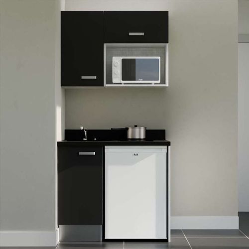 K00 : Noir - Plan Monobloc Nero Évier à Gauche + Electro Blanc